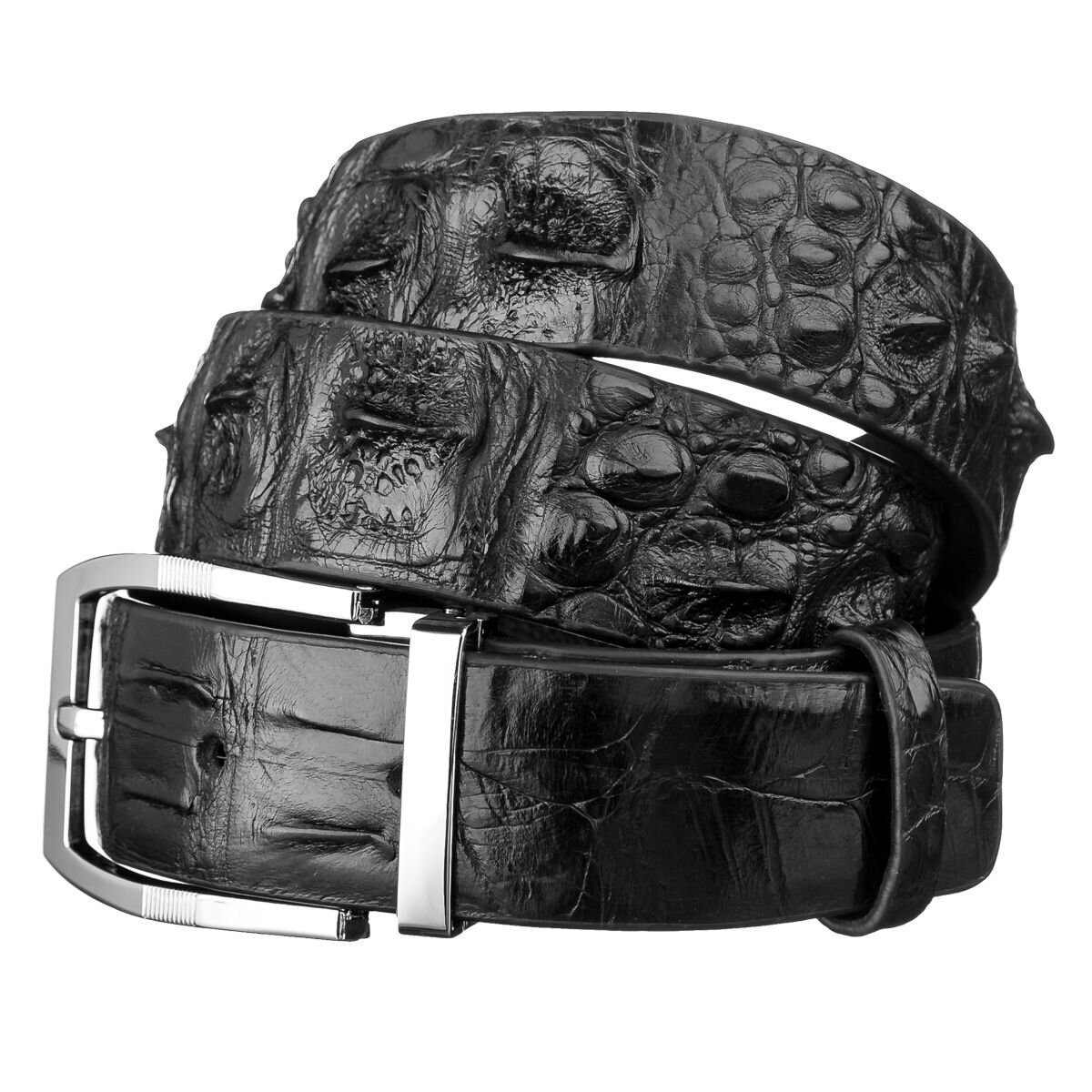 Ремень мужской CROCODILE LEATHER из натуральной кожи крокодила Черный
