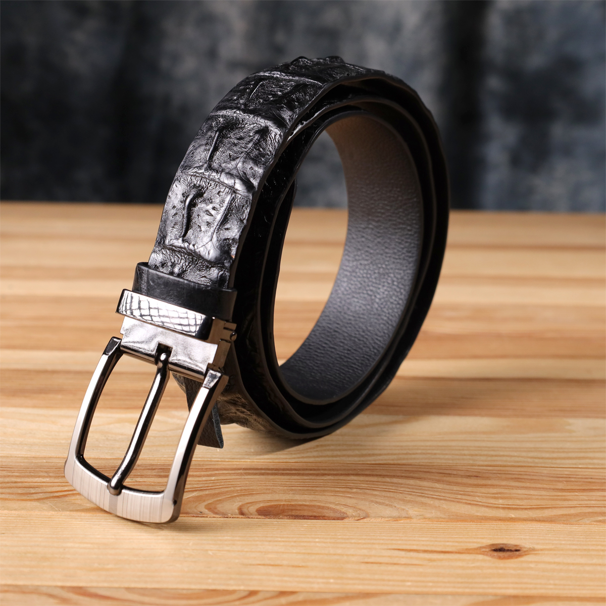 Ремень мужской CROCODILE LEATHER из натуральной кожи крокодила Черный