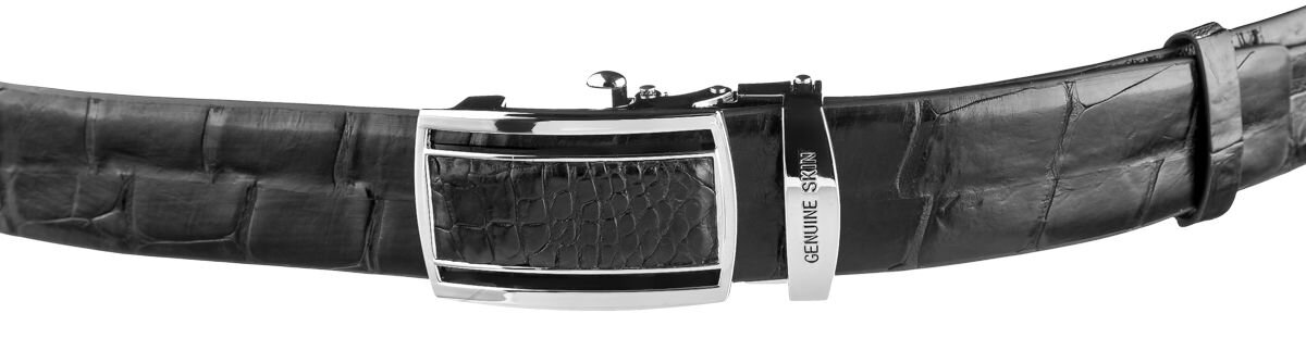 Ремень-автомат CROCODILE LEATHER из натуральной кожи крокодила Черный