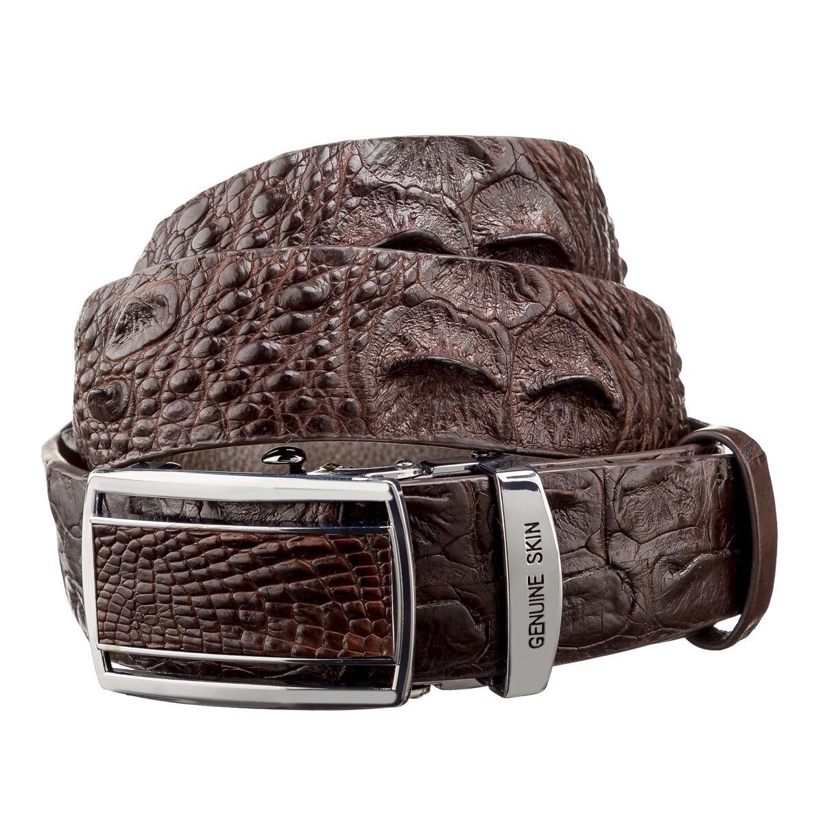 Ремінь-автомат CROCODILE LEATHER з натуральної шкіри крокодила Коричневий