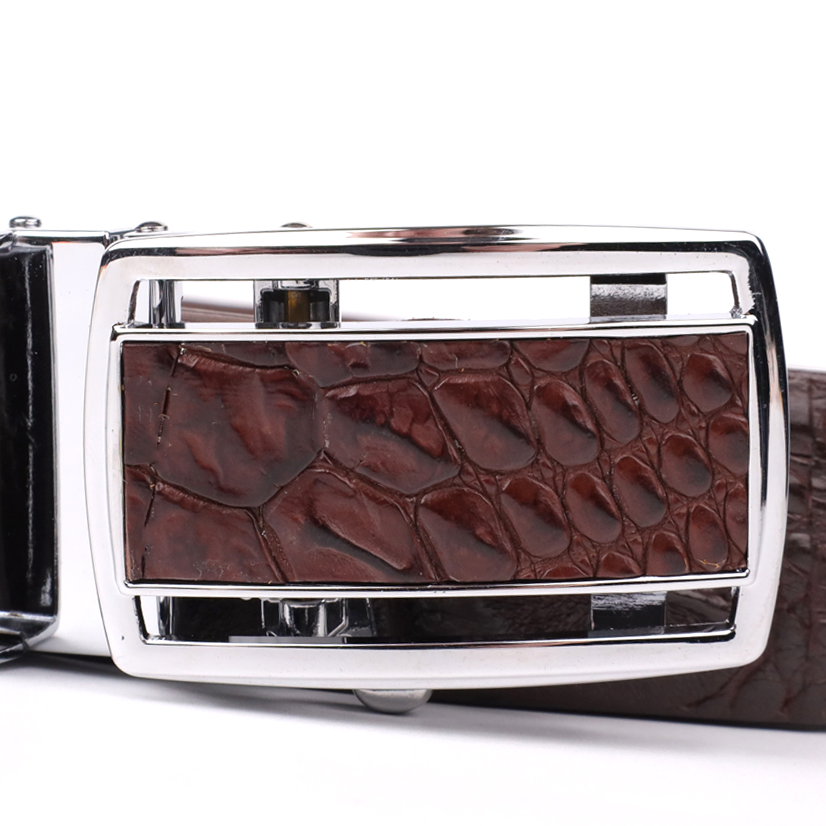 Ремінь-автомат CROCODILE LEATHER з натуральної шкіри крокодила Коричневий