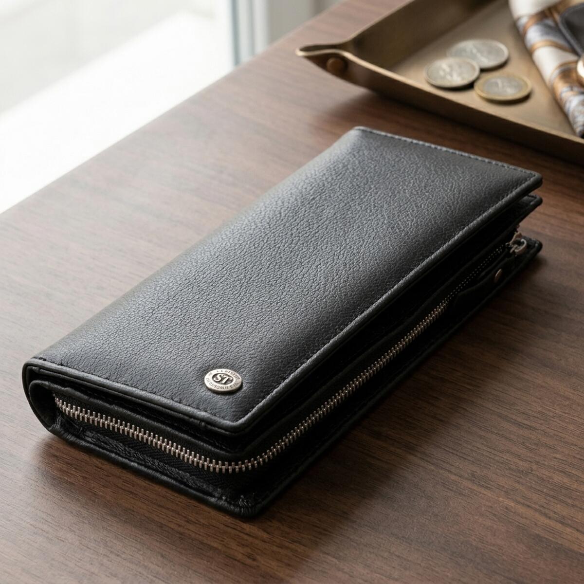 Вертикальний гаманець шкіряний жіночий ST Leather Чорний