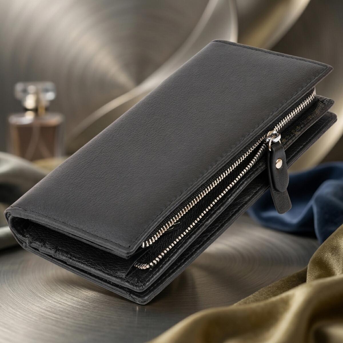 Вертикальний гаманець шкіряний жіночий ST Leather Чорний