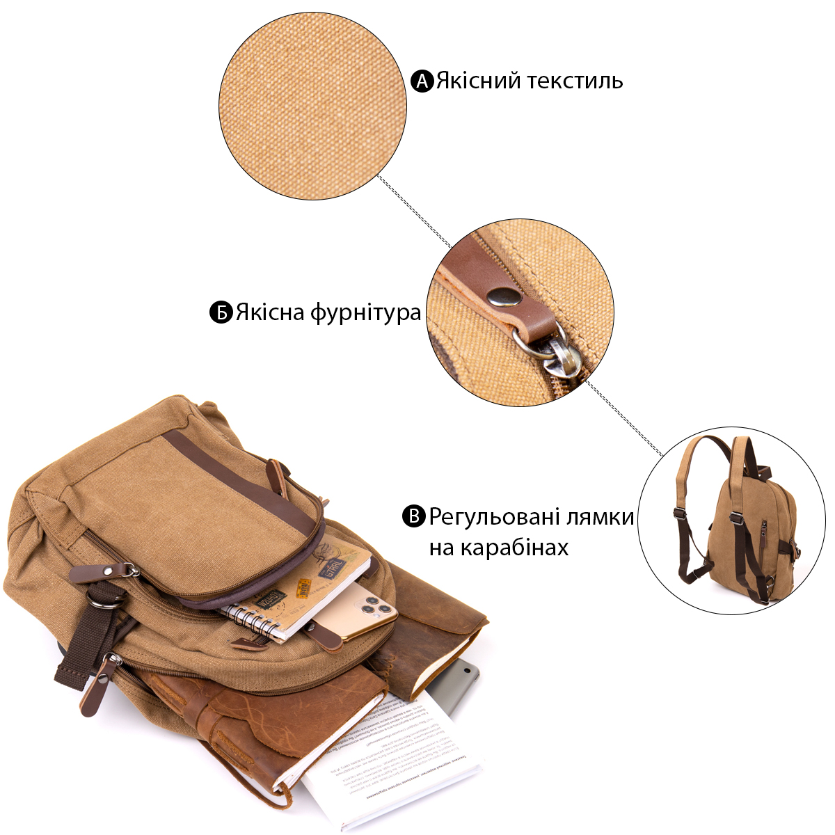 Рюкзак текстильный унисекс Vintage Хаки