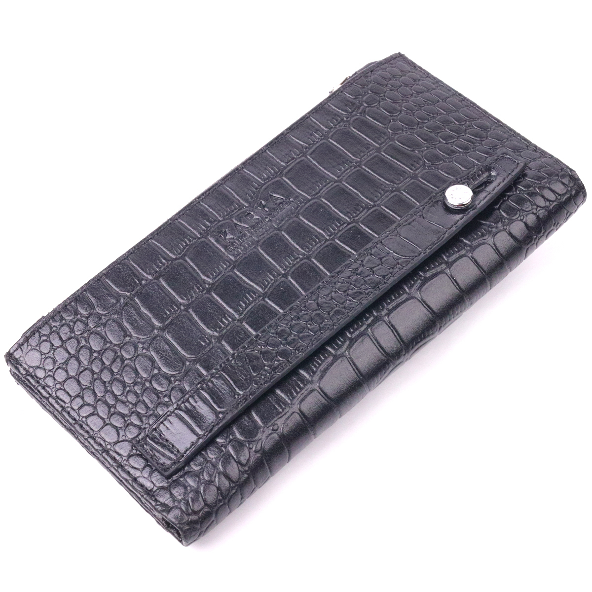 Вертикальное мужское портмоне из натуральной кожи с тиснением под крокодила KARYA Черный