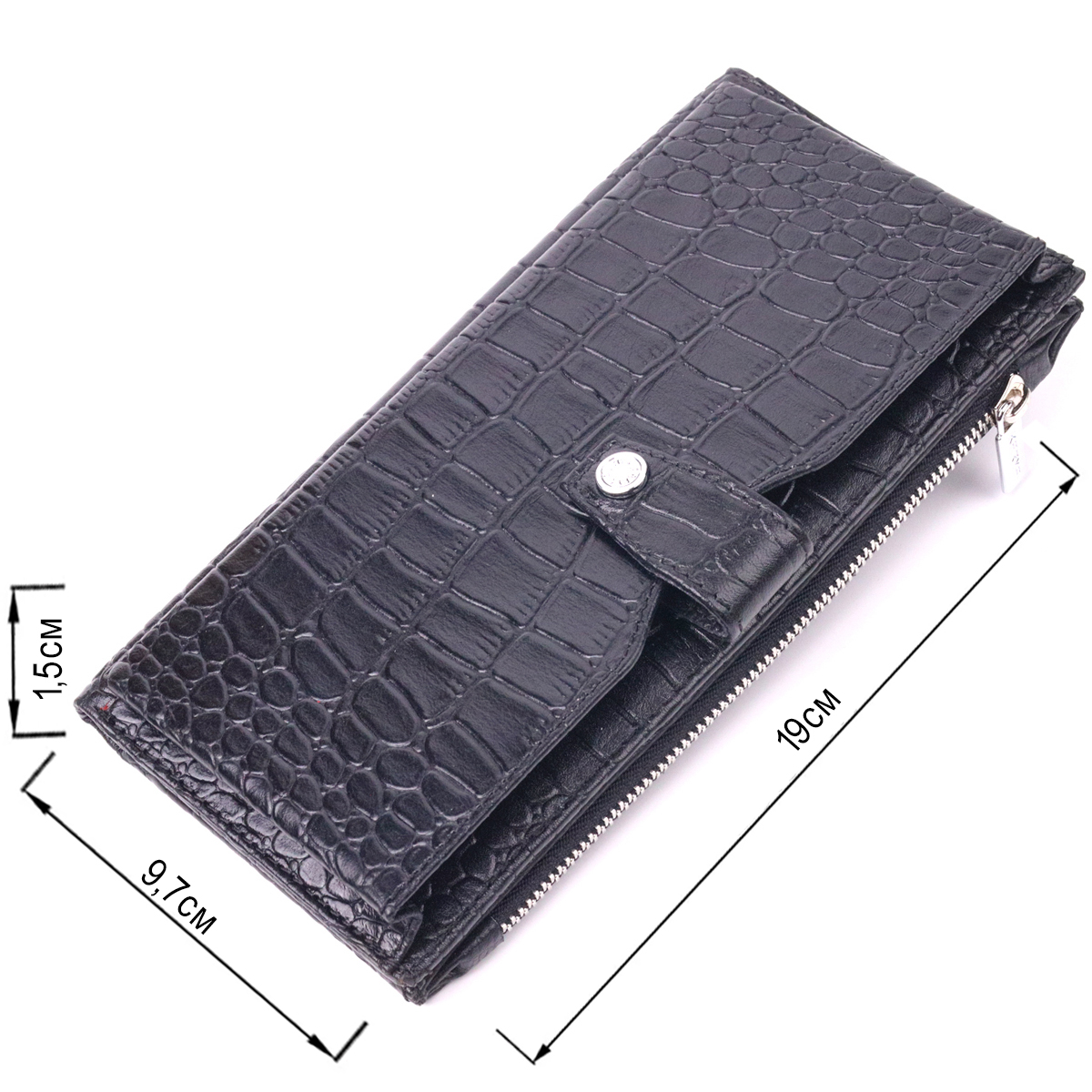 Вертикальное мужское портмоне из натуральной кожи с тиснением под крокодила KARYA Черный