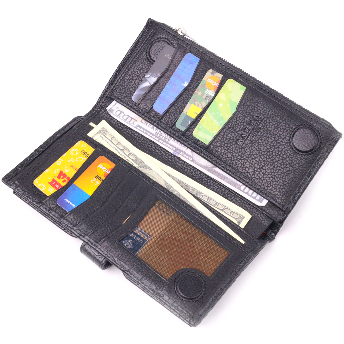 Вертикальное мужское портмоне из натуральной кожи с тиснением под крокодила KARYA Черный