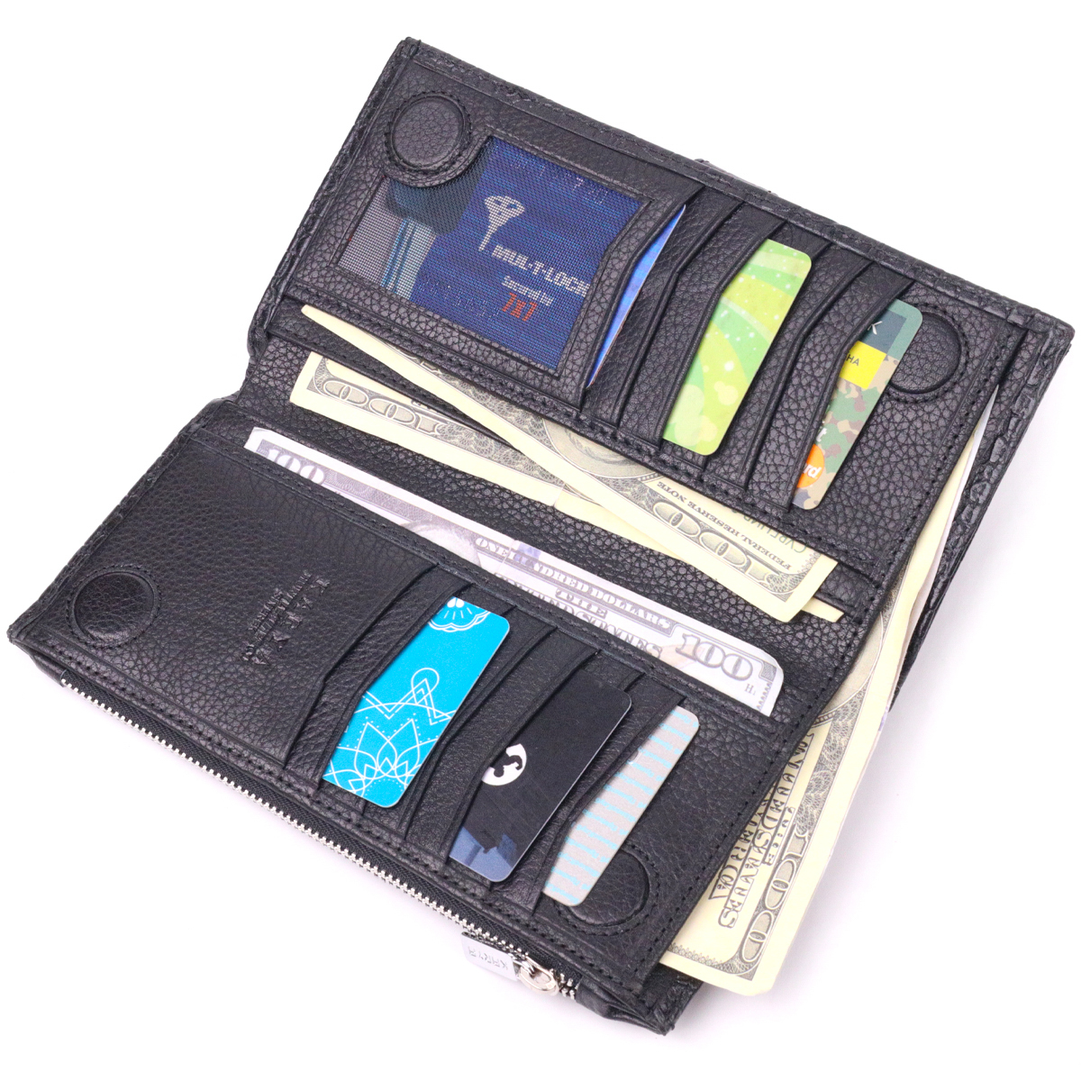 Вертикальное мужское портмоне из натуральной кожи с тиснением под крокодила KARYA Черный