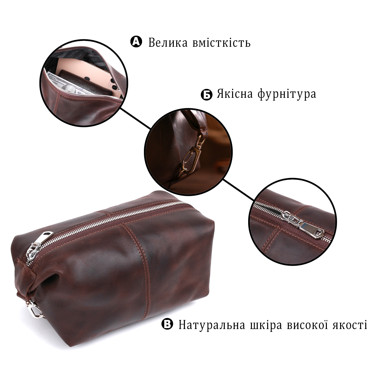 Шкіряна вінтажна косметичка Shvigel Коричневий