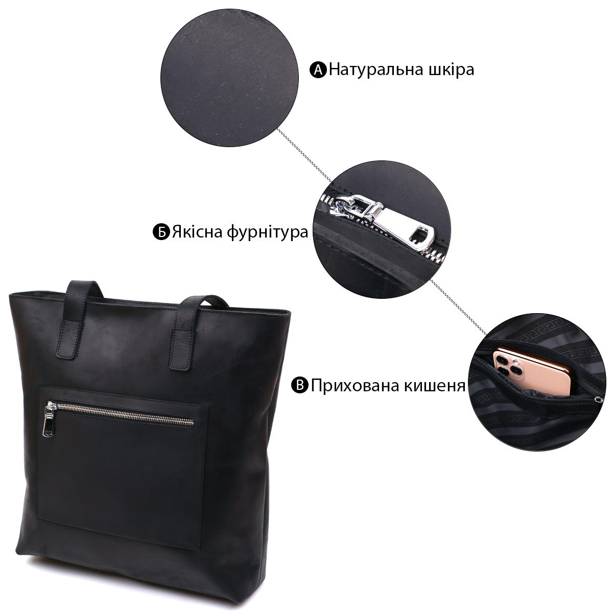 Винтажная кожаная женская сумка Shvigel Черный