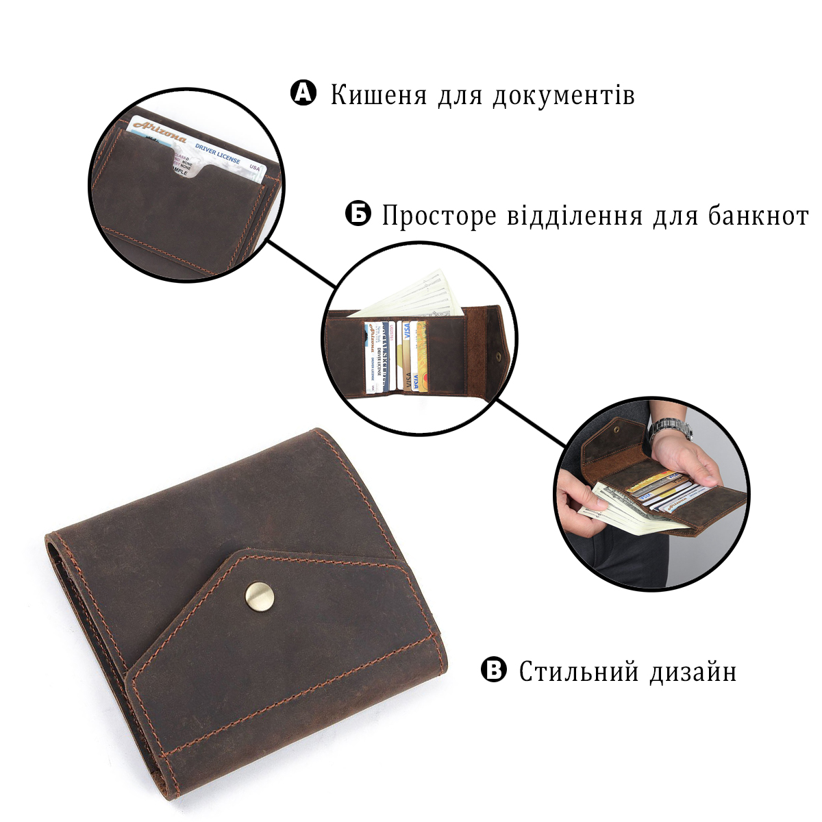 Гаманець в винтажной шкірі Vintage Коричневий