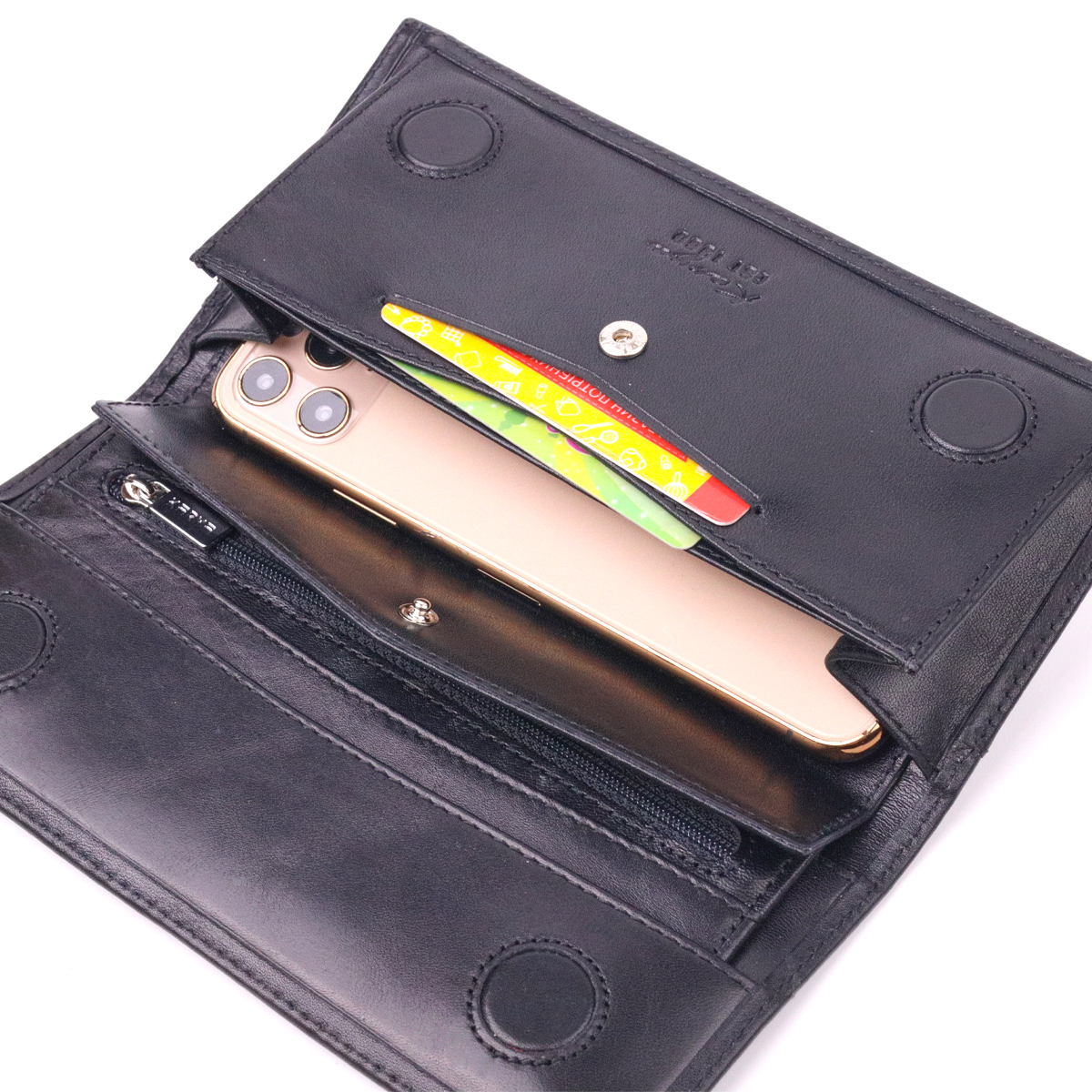 Класичний вертикальний гаманець з натуральної гладкої шкіри KARYA Чорний