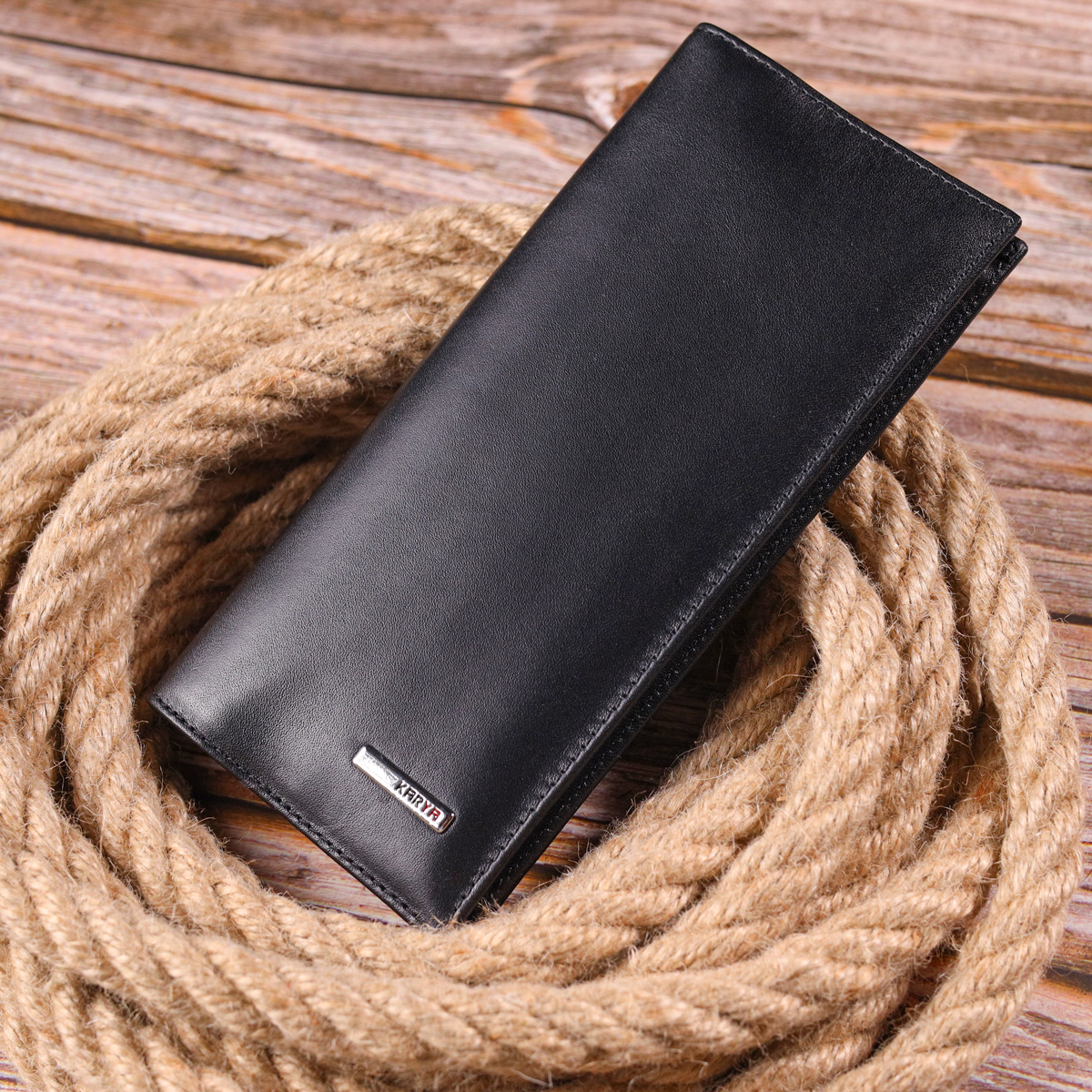 Класичний вертикальний гаманець з натуральної гладкої шкіри KARYA Чорний