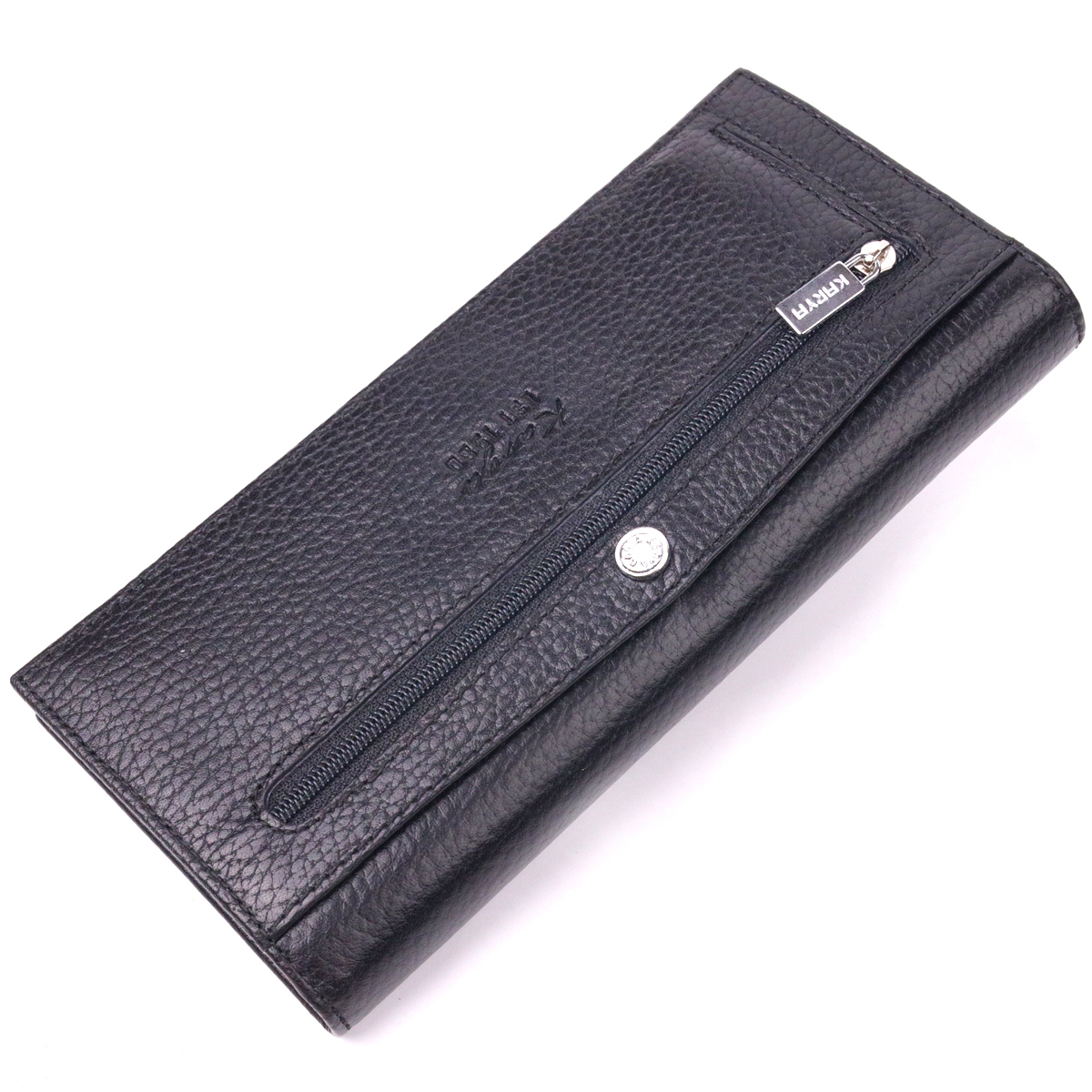 Вертикальний чоловічий гаманець із натуральної зернистої шкіри KARYA Чорний