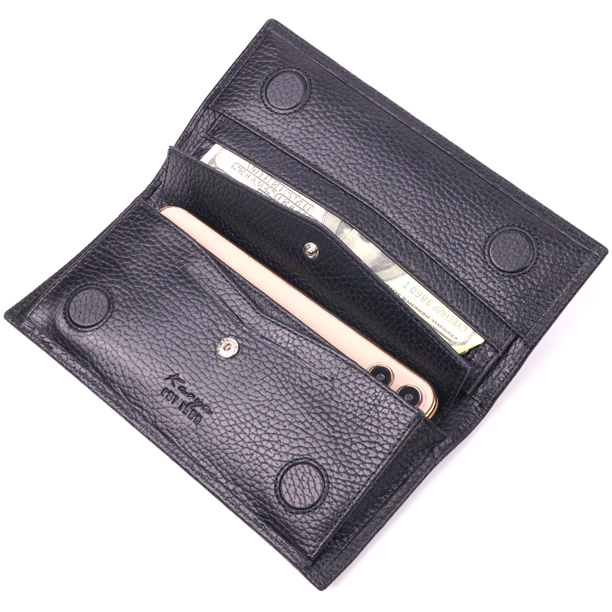 Вертикальний чоловічий гаманець із натуральної зернистої шкіри KARYA Чорний