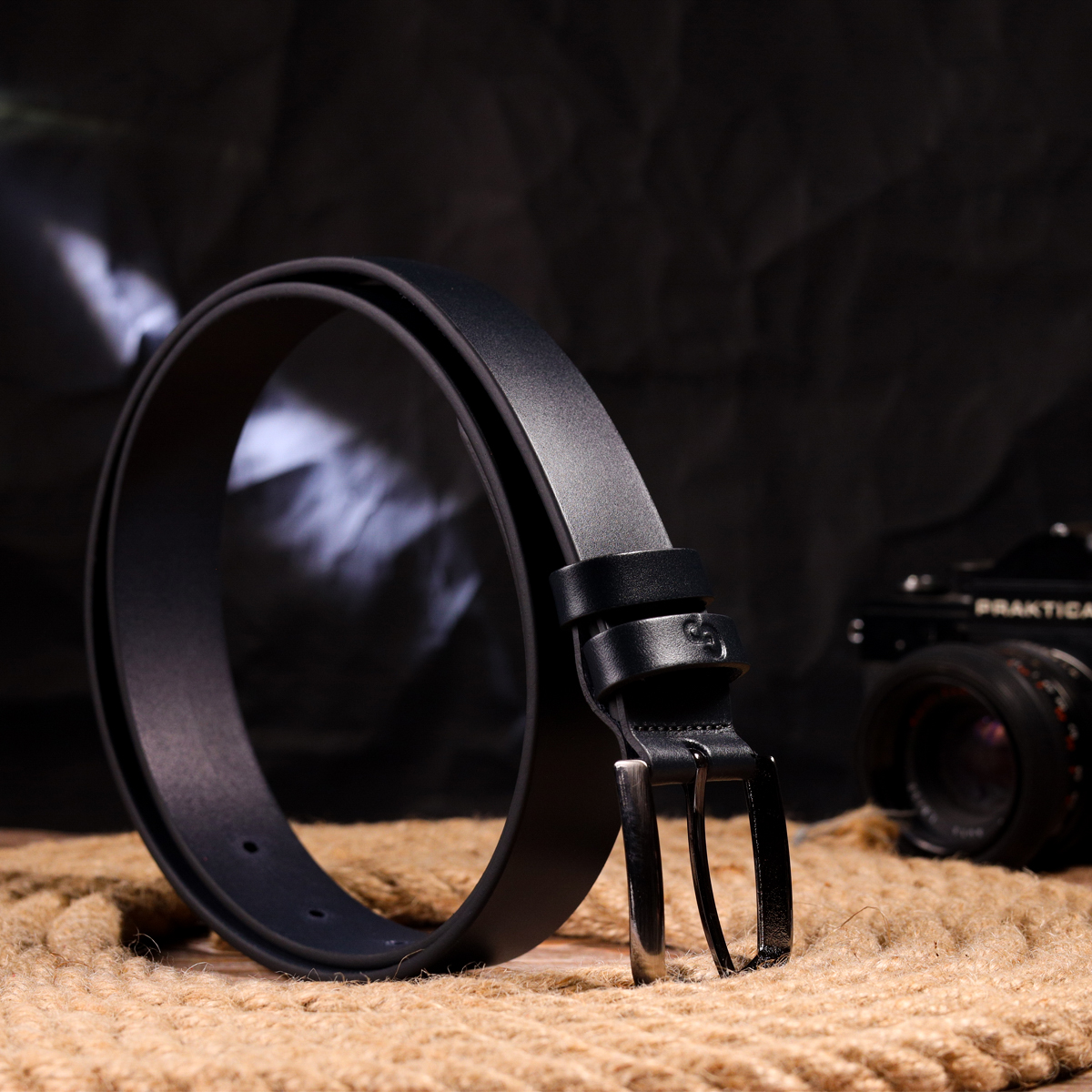 Добротный мужской ремень под брюки из натуральной кожи Grande Pelle Синий