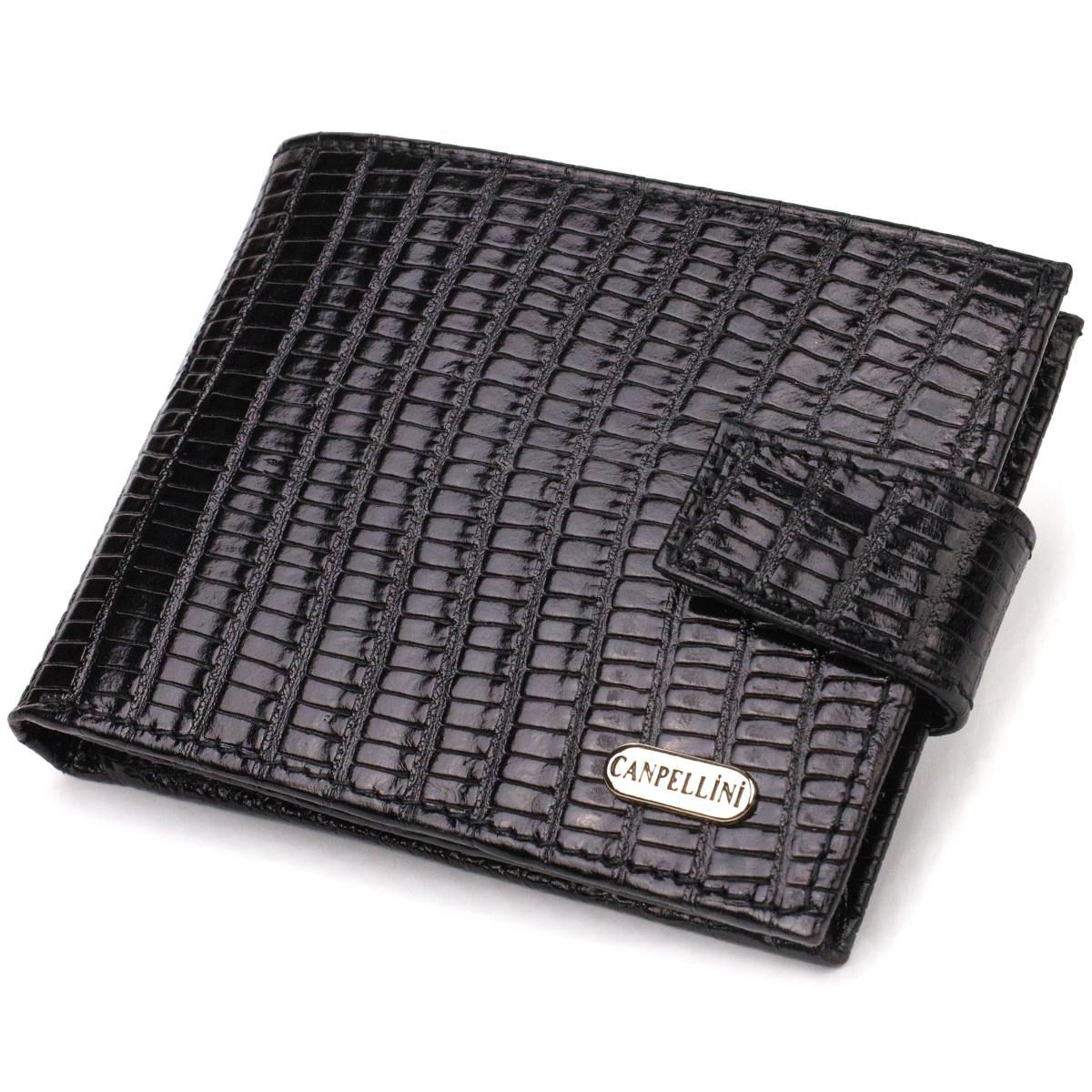 Невеликий фактурний чоловічий гаманець із натуральної шкіри з тисненням CANPELLINI Чорний