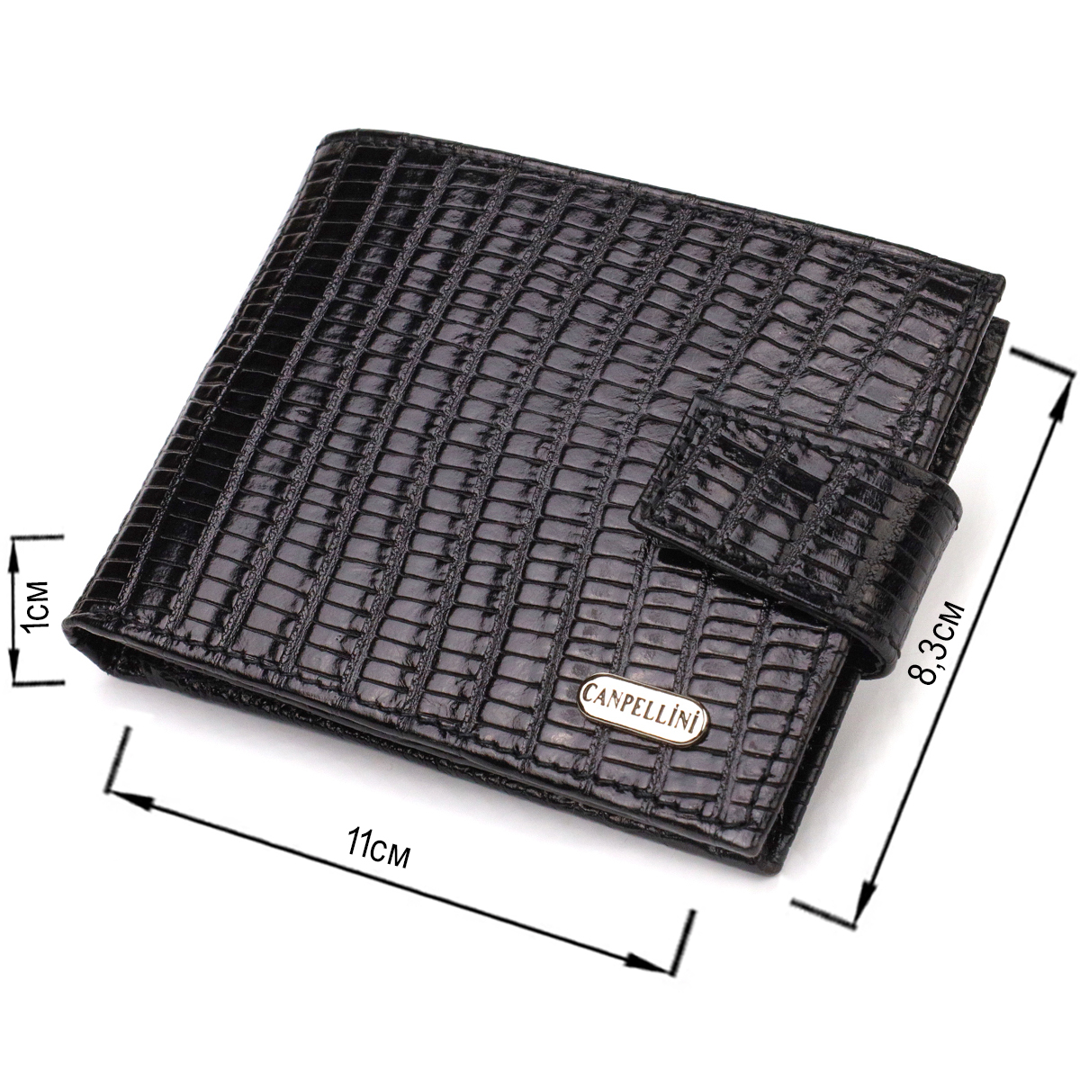 Невеликий фактурний чоловічий гаманець із натуральної шкіри з тисненням CANPELLINI Чорний