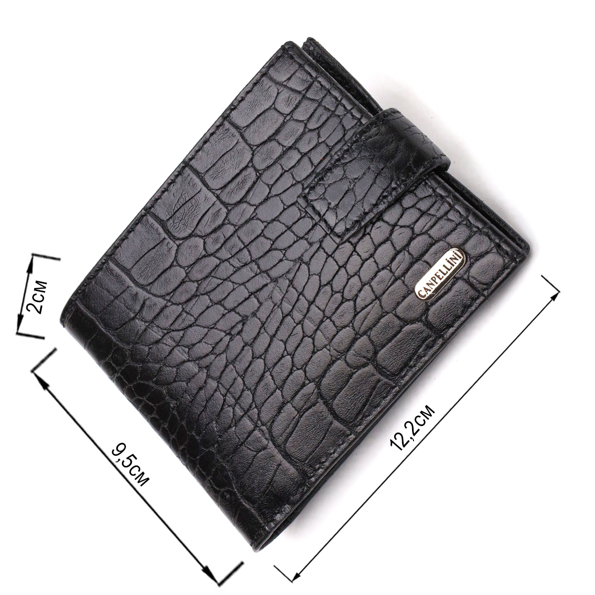 Зручний чоловічий гаманець із натуральної фактурної шкіри з тисненням під крокодила CANPELLINI Чорний
