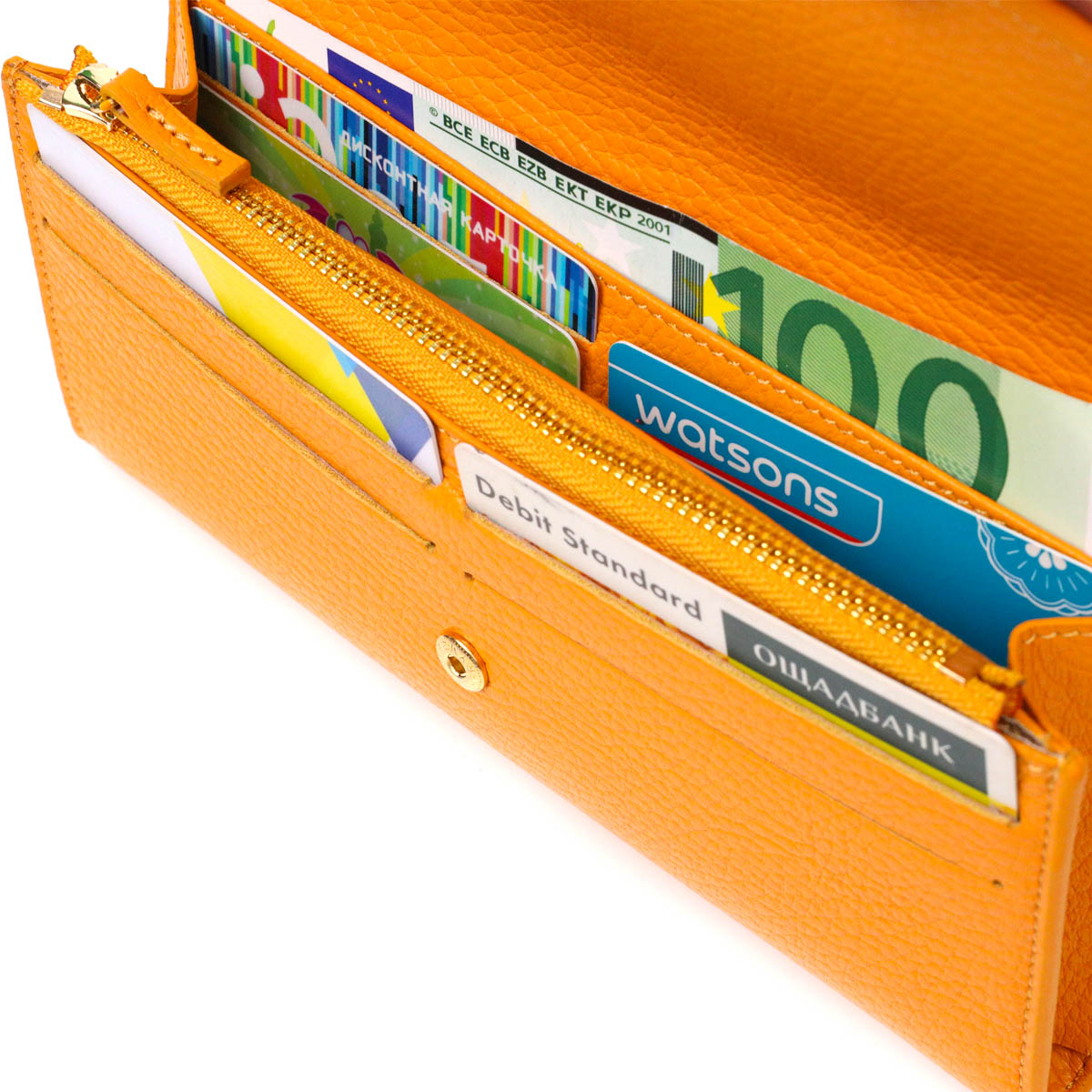 Відмінний жіночий гаманець з монетницею на блискавці з натуральної шкіри Tony Bellucci Жовтий