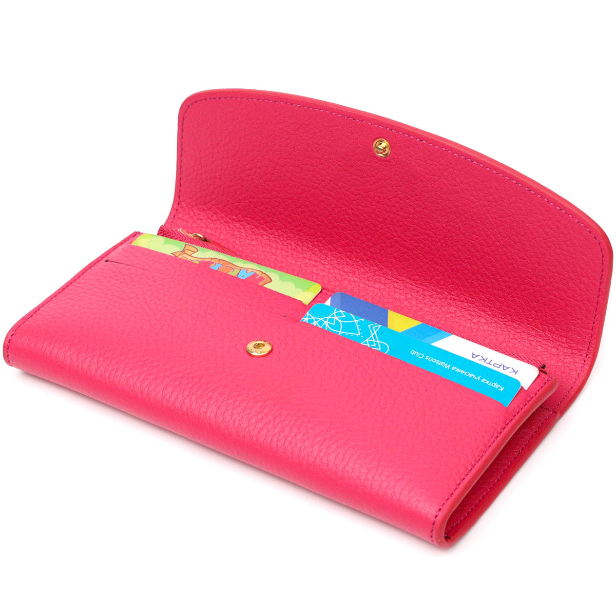 Барвистий жіночий гаманець з монетницею на блискавці з натуральної шкіри Tony Bellucci Фуксія