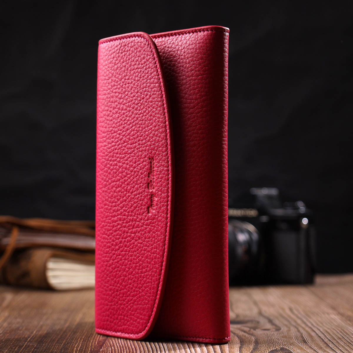 Барвистий жіночий гаманець з монетницею на блискавці з натуральної шкіри Tony Bellucci Фуксія