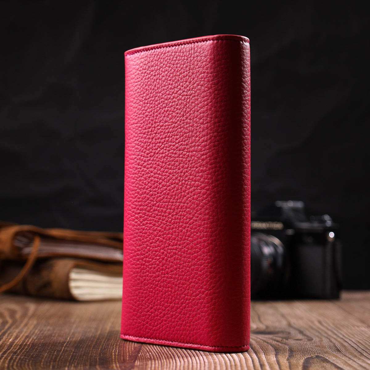 Барвистий жіночий гаманець з монетницею на блискавці з натуральної шкіри Tony Bellucci Фуксія