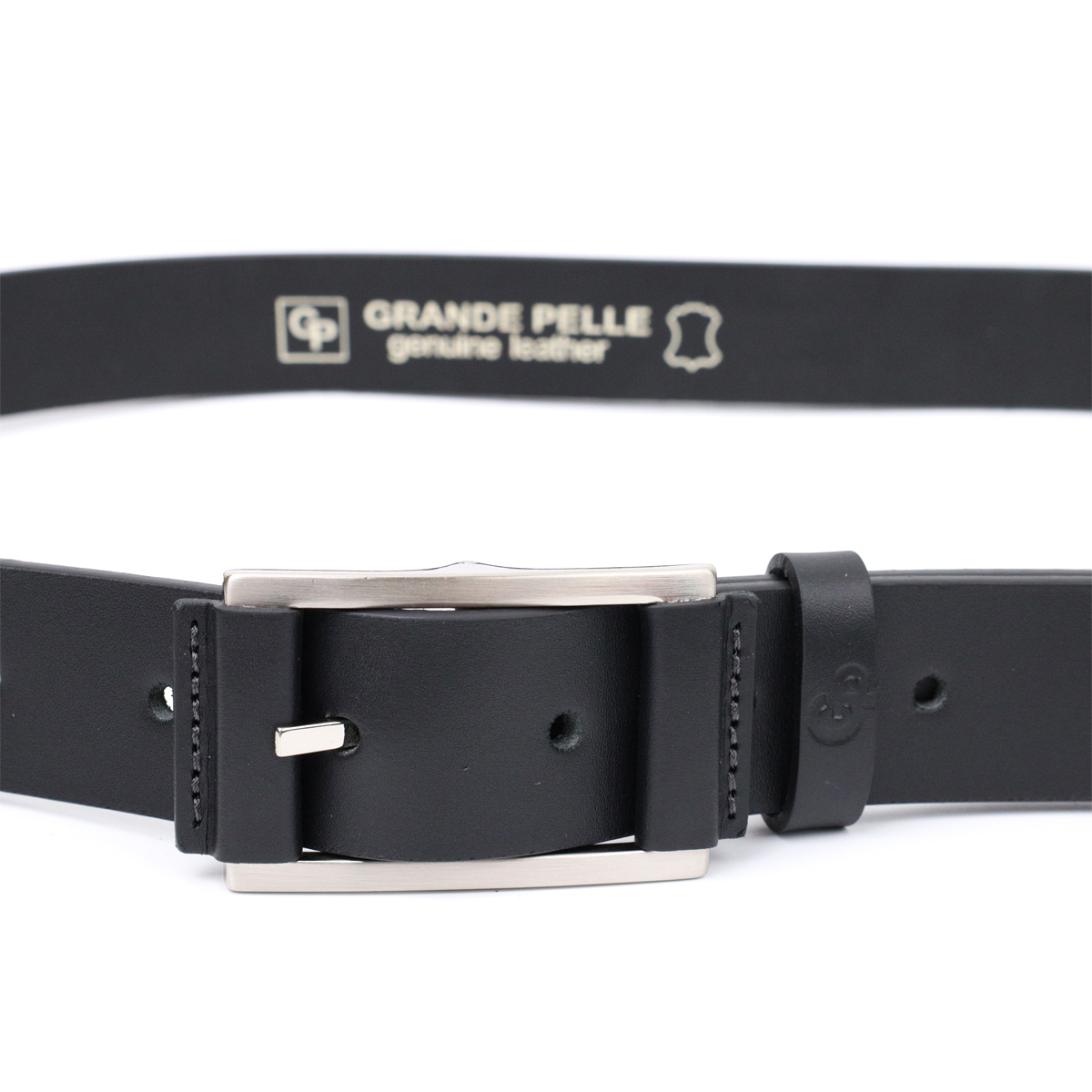 Брючний шкіряний ремінь для чоловіків з квадратною пряжкою GRANDE PELLE Чорний