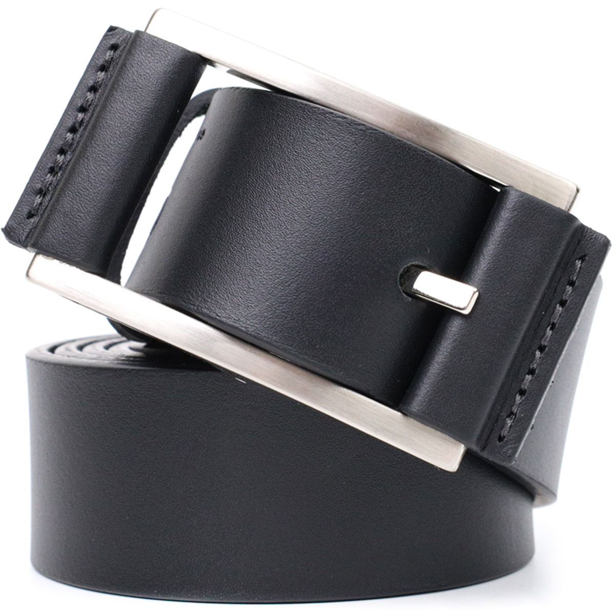 Брючний шкіряний ремінь для чоловіків з квадратною пряжкою GRANDE PELLE Чорний