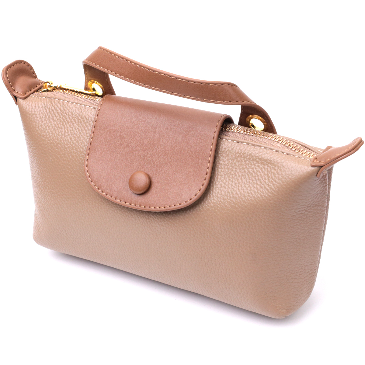 Ідеальна сумка жіноча з цікавим клапаном з натуральної шкіри Vintage Бежева