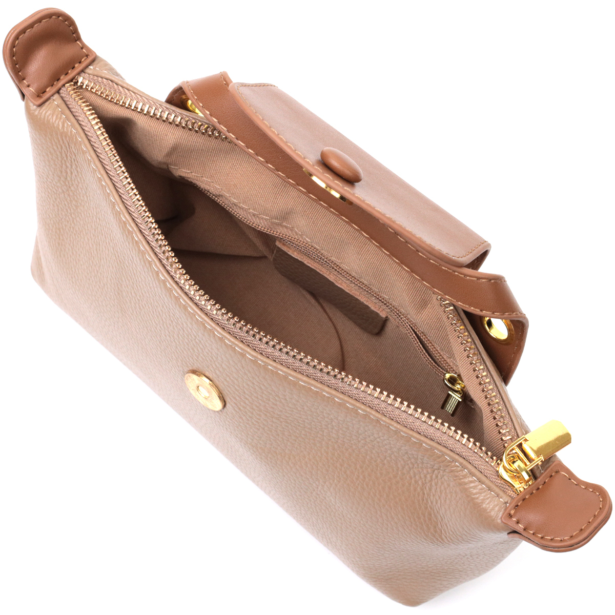 Ідеальна сумка жіноча з цікавим клапаном з натуральної шкіри Vintage Бежева