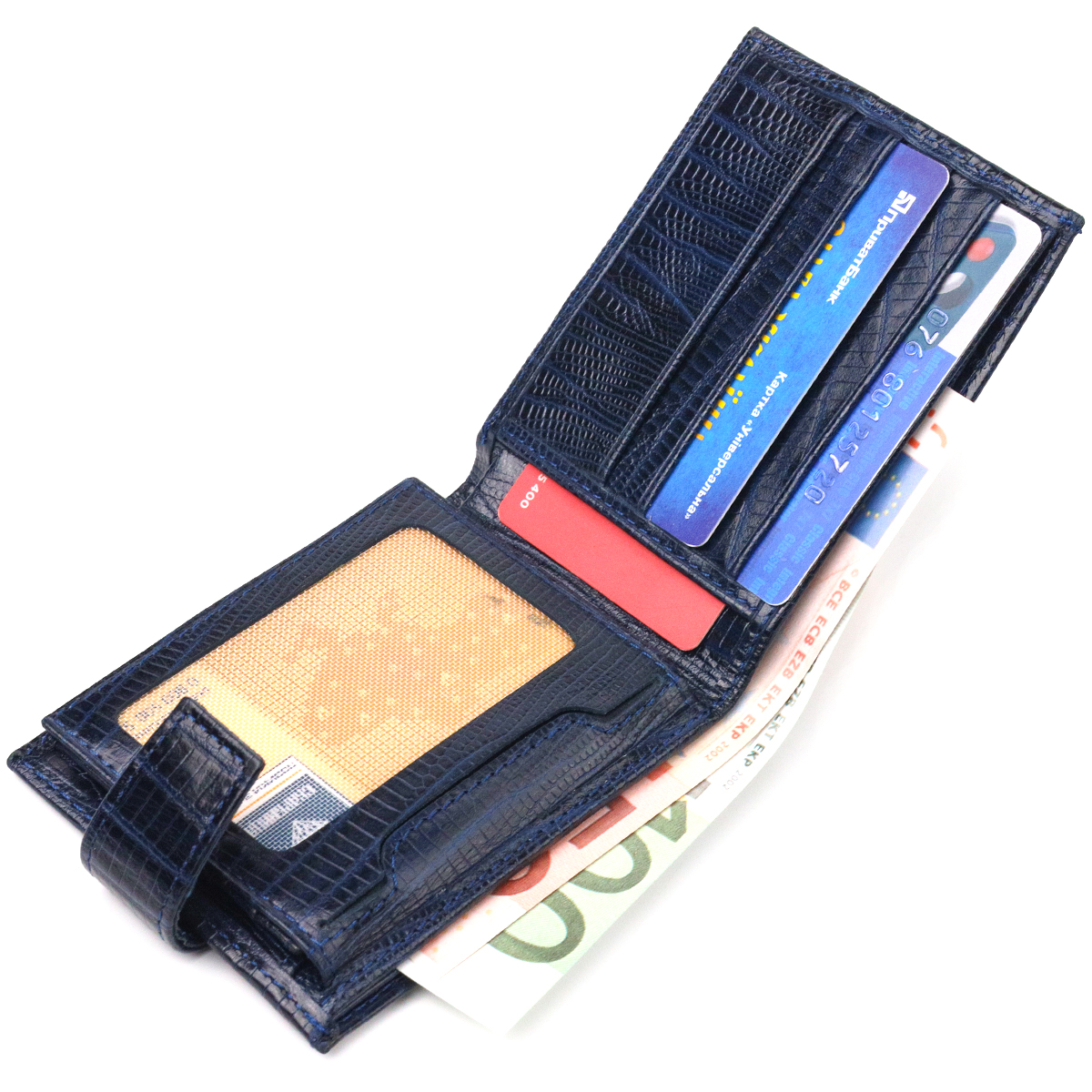 Гідний чоловічий гаманець з натуральної фактурної шкіри CANPELLINI Синій