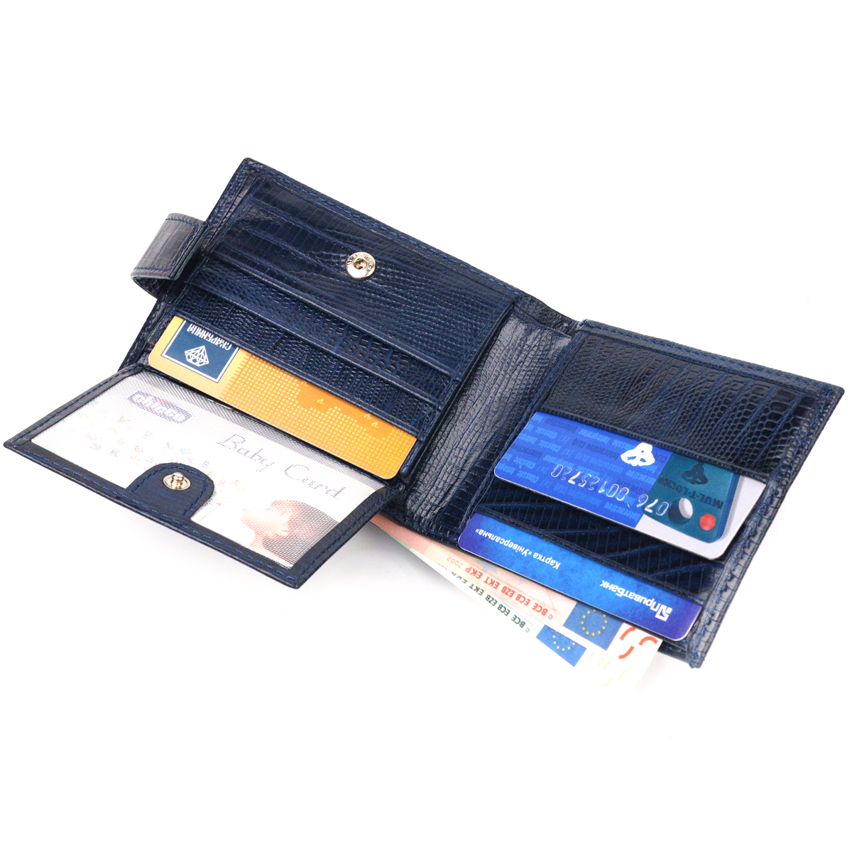 Гідний чоловічий гаманець з натуральної фактурної шкіри CANPELLINI Синій