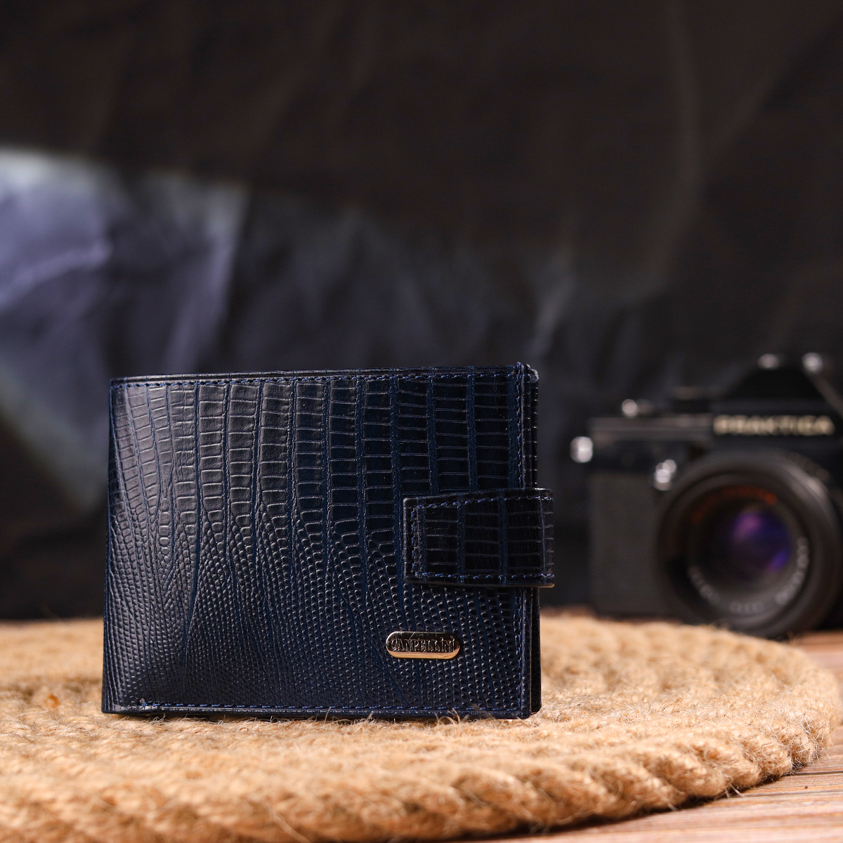 Гідний чоловічий гаманець з натуральної фактурної шкіри CANPELLINI Синій