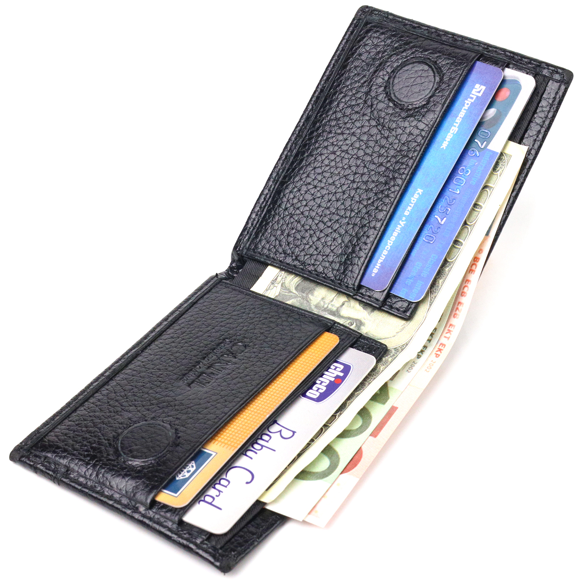 Практичний затиск із натуральної зернистої шкіри CANPELLINI Чорний