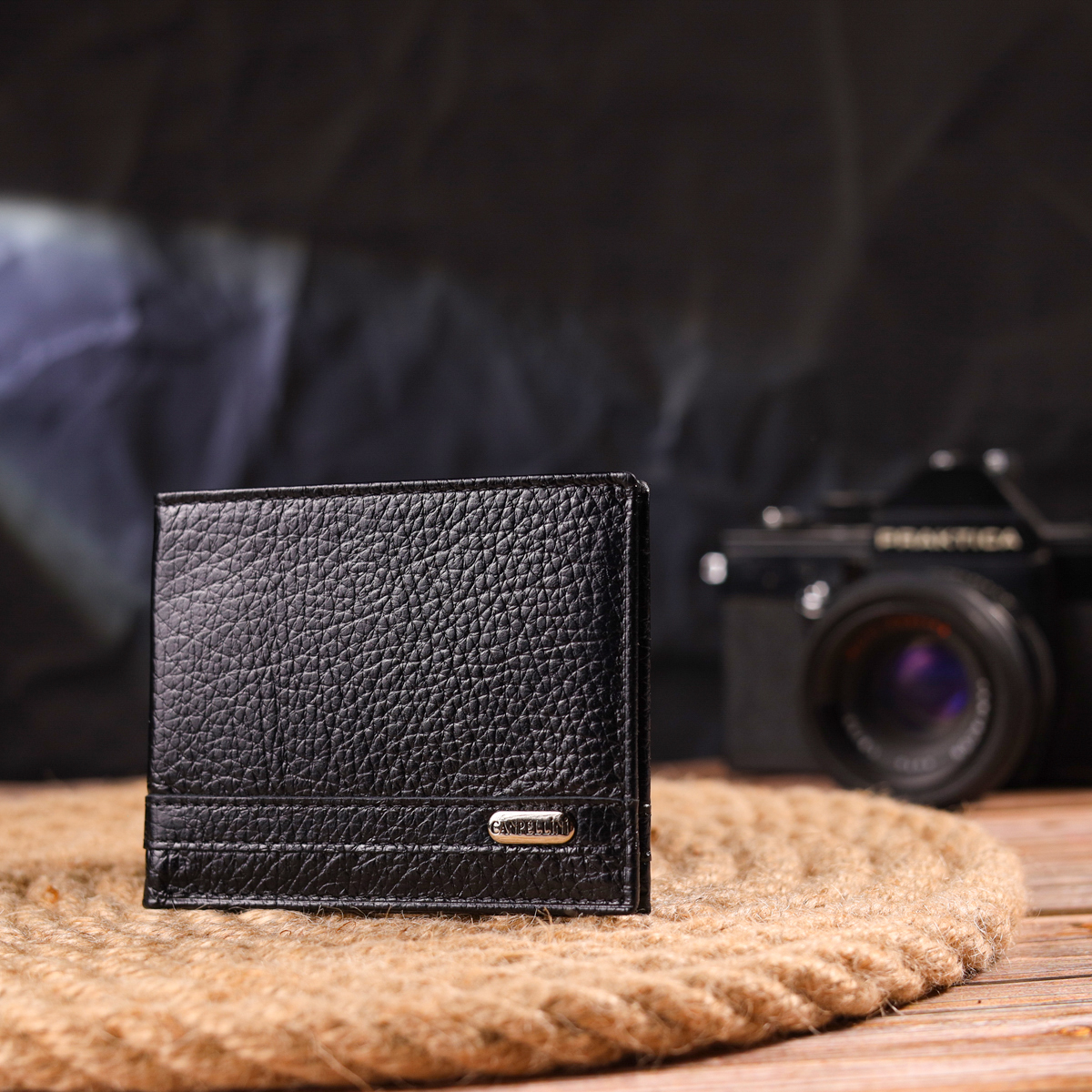 Практичний затиск із натуральної зернистої шкіри CANPELLINI Чорний