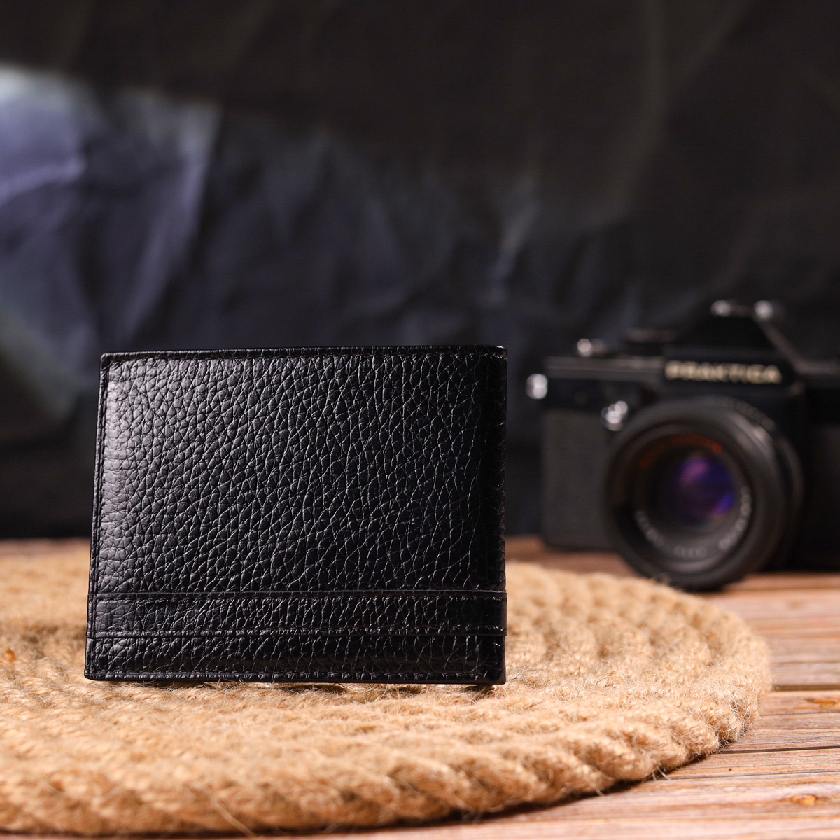 Практичний затиск із натуральної зернистої шкіри CANPELLINI Чорний