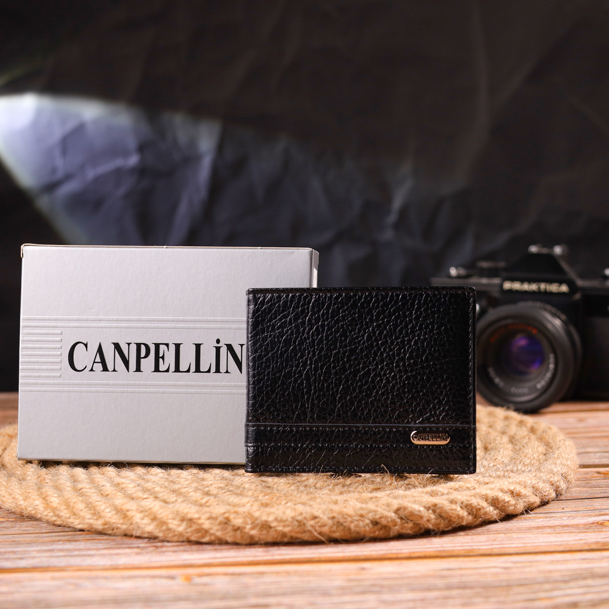 Практичний затиск із натуральної зернистої шкіри CANPELLINI Чорний