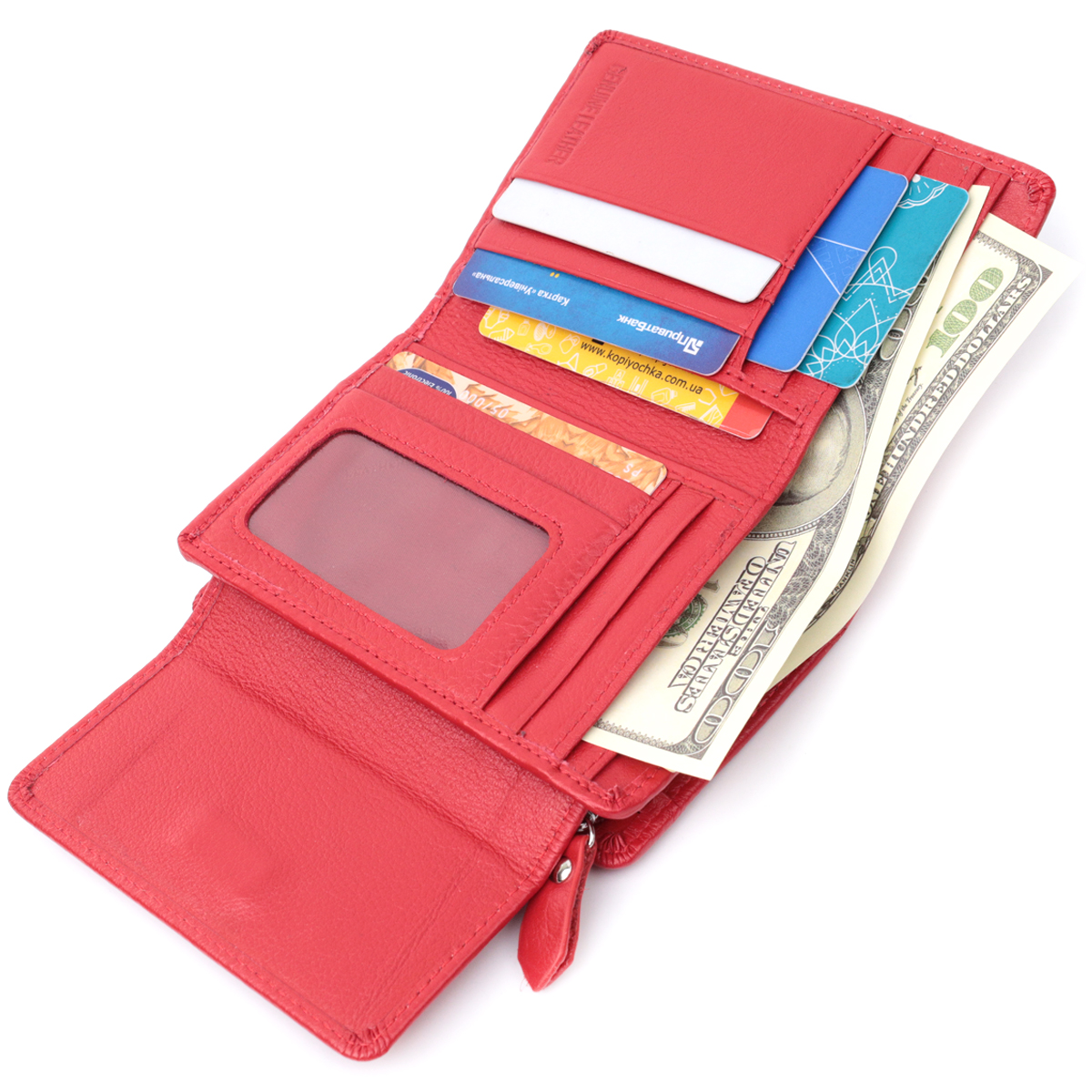 Ідеальний гаманець з монетницею із натуральної шкіри ST Leather Червоний