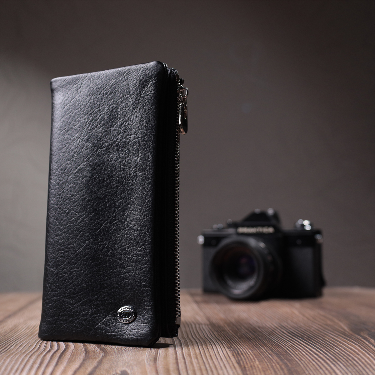 Вертикальний гаманець унісекс із м'якої натуральної шкіри ST Leather Чорний