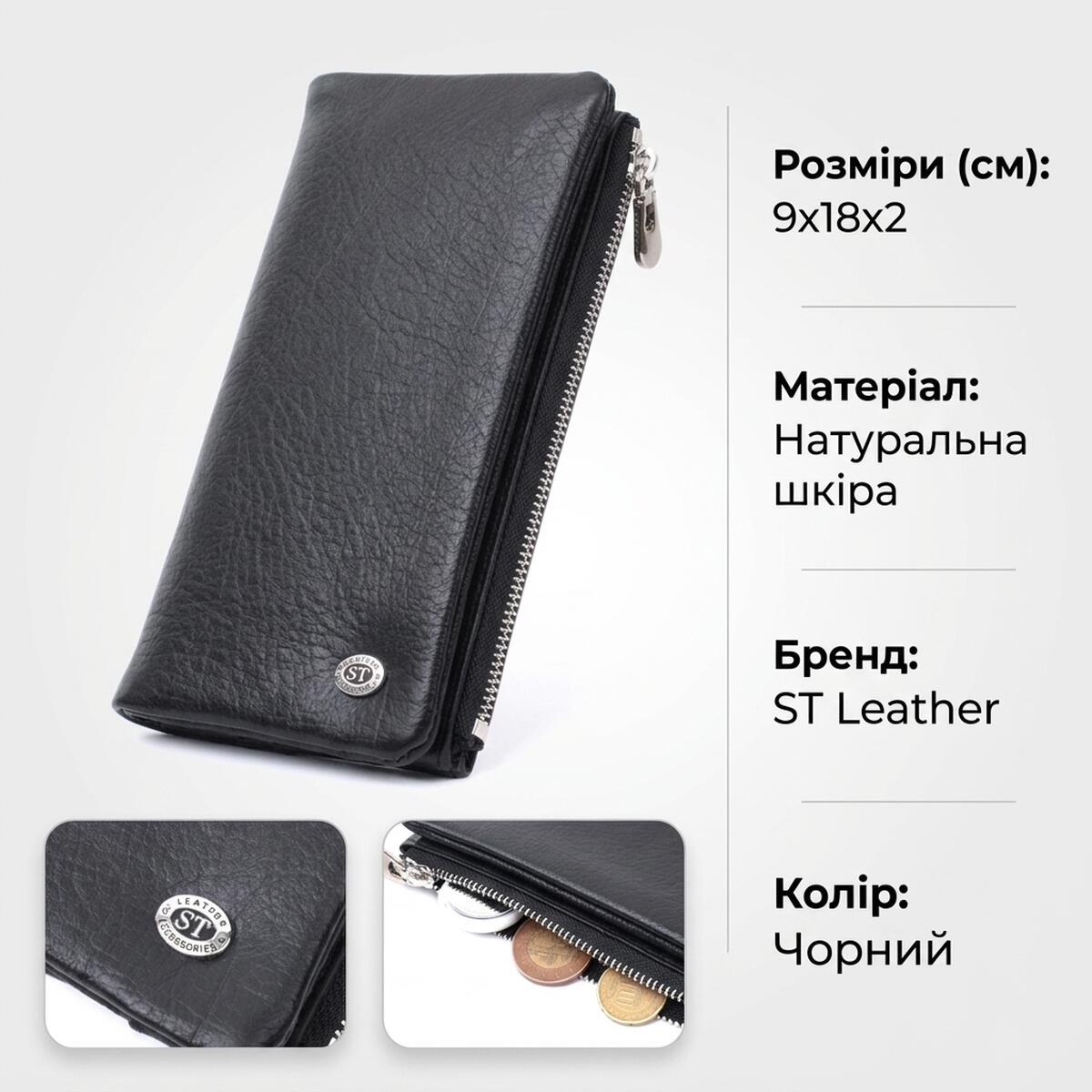 Вертикальний гаманець унісекс із м'якої натуральної шкіри ST Leather Чорний