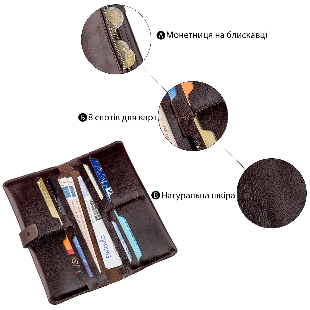 Бумажник вертикальный из кожи алькор SHVIGEL Коричневый