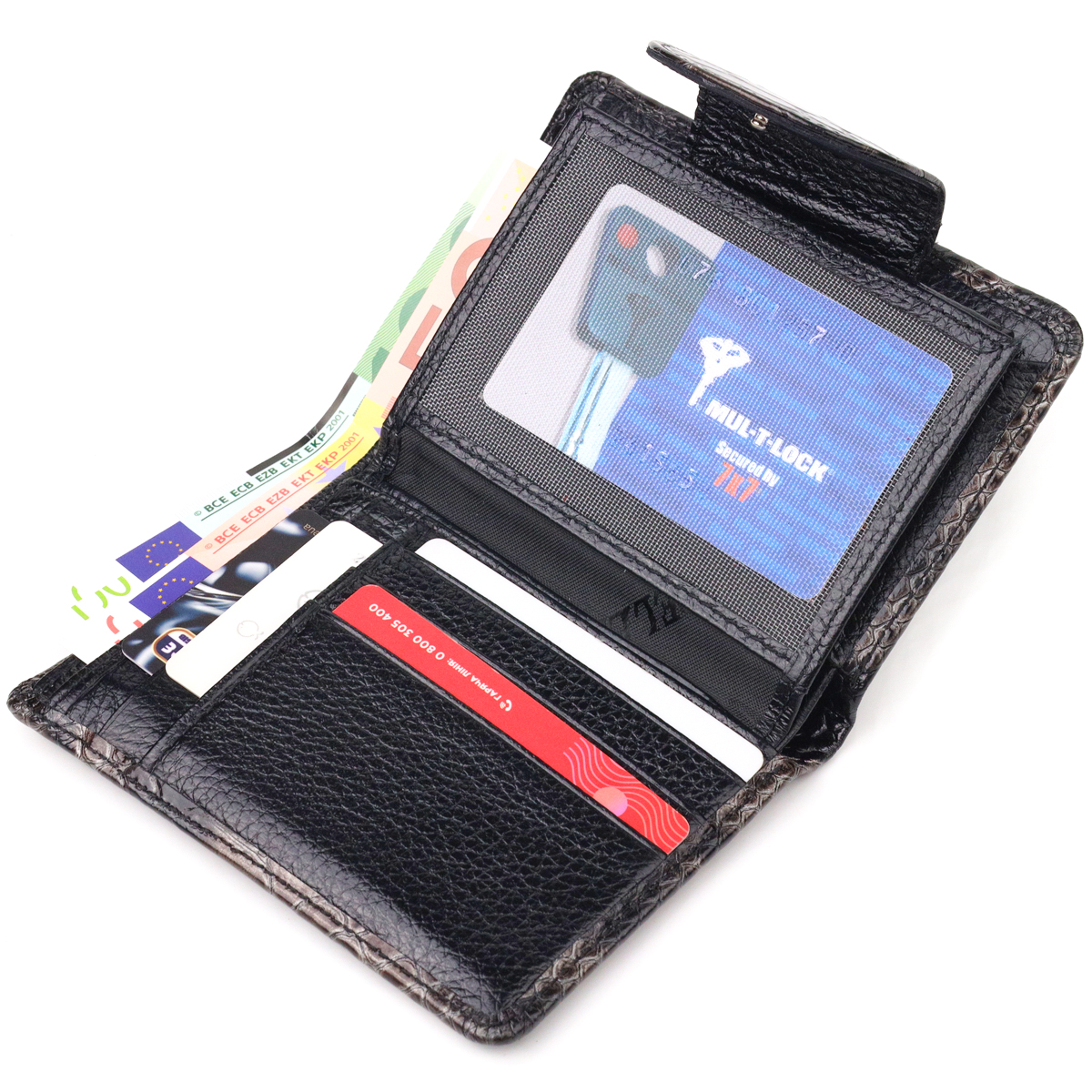 Вместительный вертикальный женский кошелек из натуральной кожи с тиснением под змею CANPELLINI Разноцветный