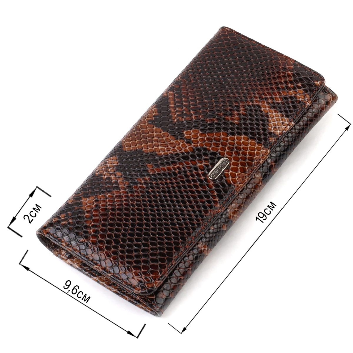 Лакований жіночий гаманець із фактурної натуральної шкіри з тисненням під змію CANPELLINI Коричневий