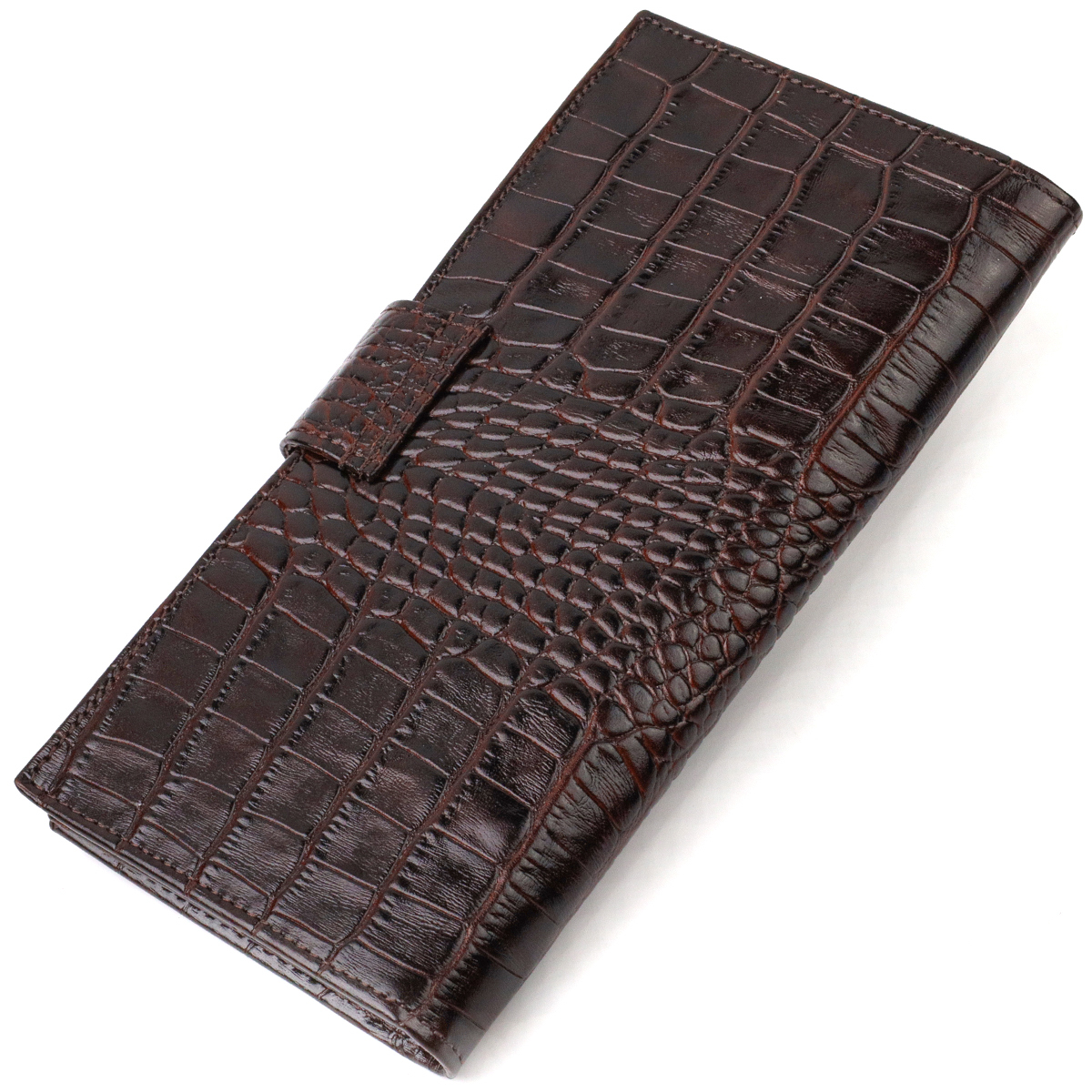 Вместительное вертикальное мужское портмоне из натуральной фактурной кожи с тиснением под крокодила CANPELLINI Коричневое