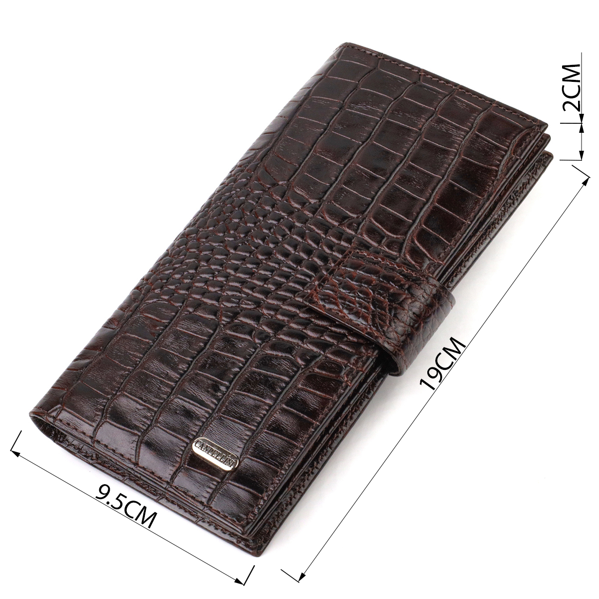 Вместительное вертикальное мужское портмоне из натуральной фактурной кожи с тиснением под крокодила CANPELLINI Коричневое