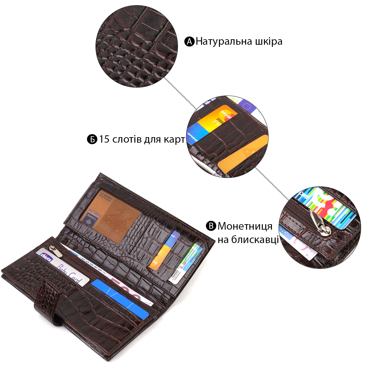 Вместительное вертикальное мужское портмоне из натуральной фактурной кожи с тиснением под крокодила CANPELLINI Коричневое