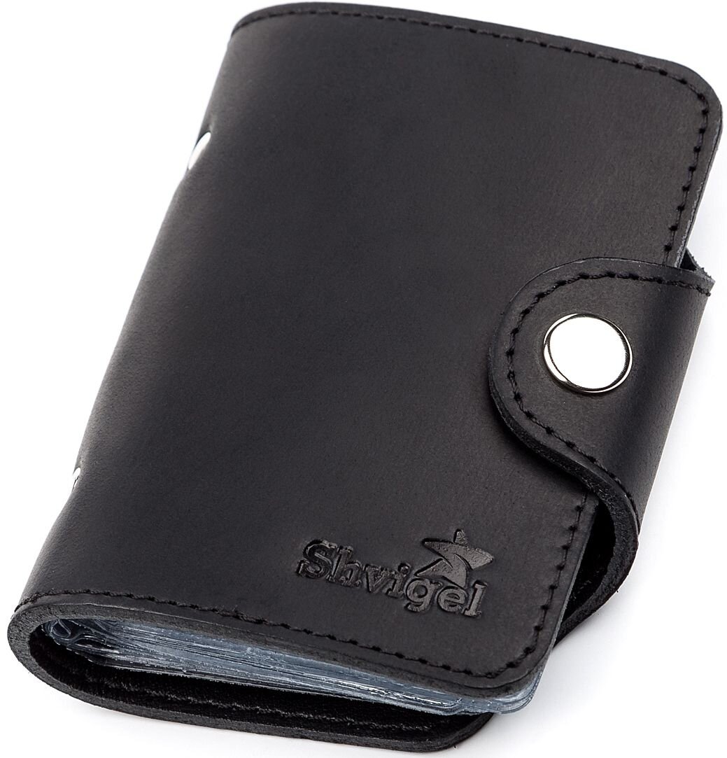 Візитниця вертикальна Shvigel шкіряна Чорна