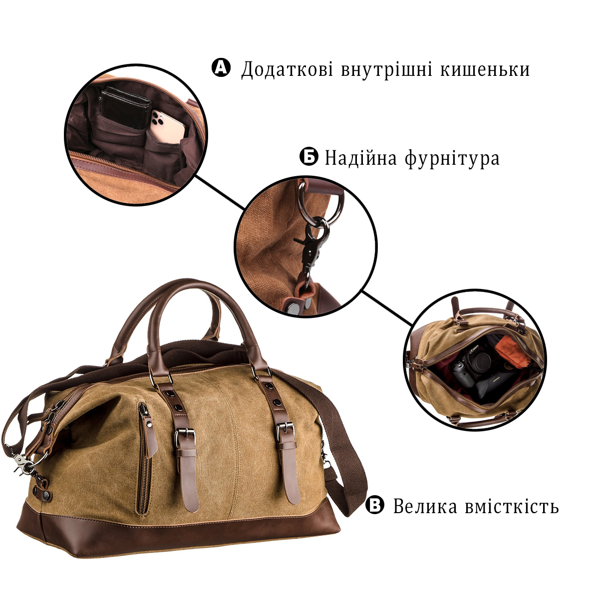 Дорожня сумка текстильна Vintage Пісочна