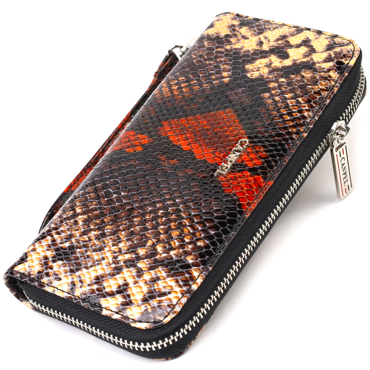 Оригінальний гаманець для жінок з натуральної фактурної шкіри з тисненням під змію CANPELLINI Різнокольоровий